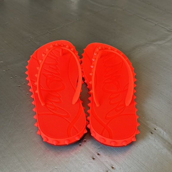 Christian Louboutin loubi flip orange neon fluo rubber pvc flat thong sandal 37 - Picture 3 of 10
